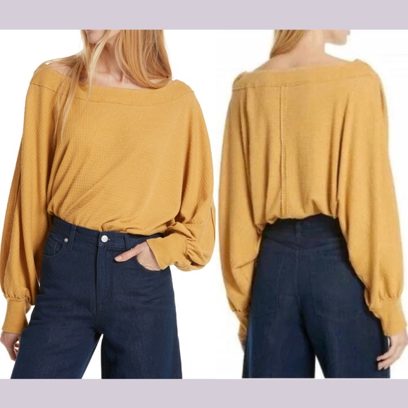 NEW Free People‎ [ XS ] Willow Thermal Long Sleeve Top in Holy Ochre Yellow - Picture 1 of 15